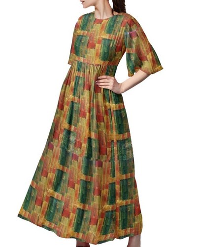 Shiny Golden Satin Digital Print Fabric For Women Clothing(3 Color Option)