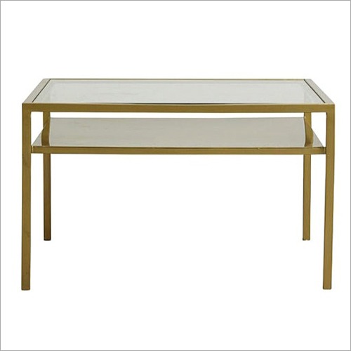 Glass Top Metal Frame Dining Table With Shelf