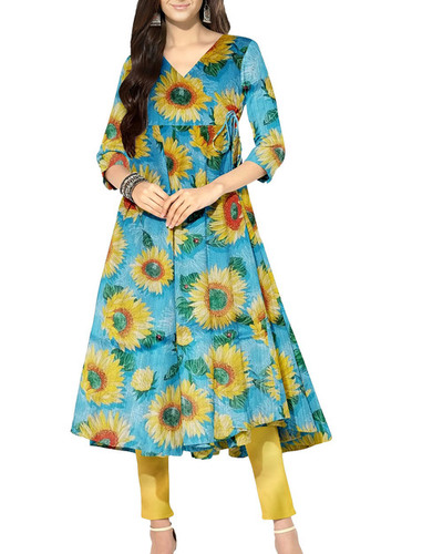Beautiful Sunflower Design Malbari Silk Digital Print Fabric