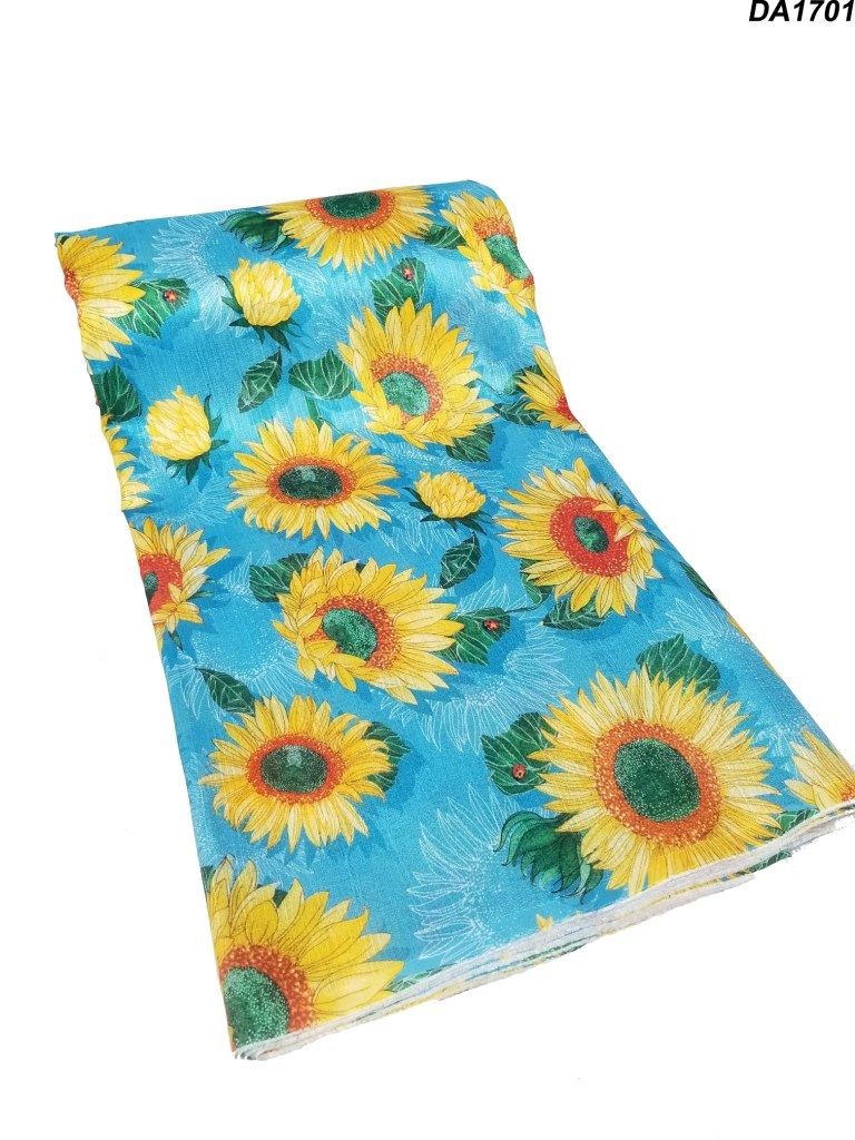 Beautiful Sunflower Design Malbari Silk Digital Print Fabric