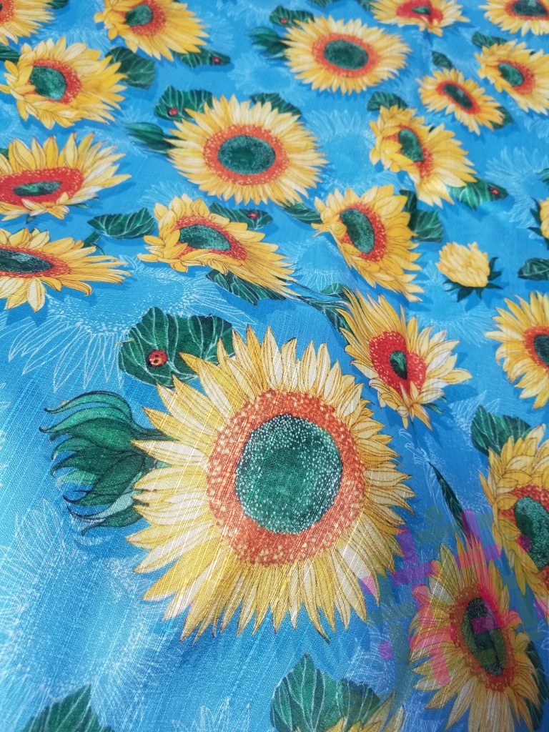 Beautiful Sunflower Design Malbari Silk Digital Print Fabric
