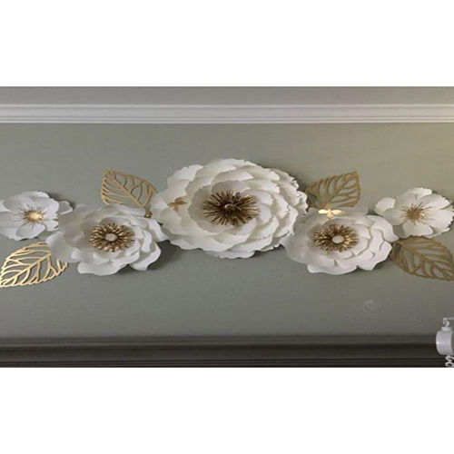 White And Golden 50 Inch Flower Shape Metal Wall Art