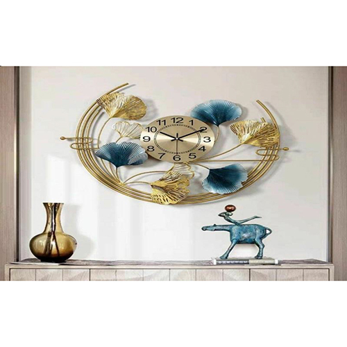 Golden And Blue 32 Inch Metal Wall Clock