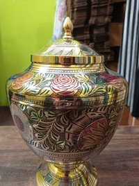 BRASS ROSE WITH GOLDEN ENGRAVED CREMATION URN FUNERAL SUPPLIES