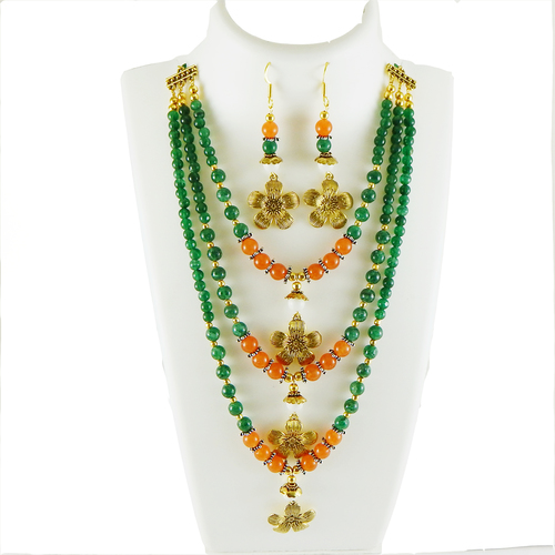 Gemstone GreenAventurine & Carnelian Beads Necklace
