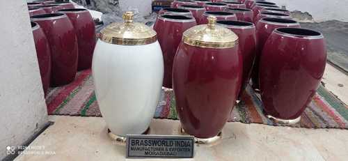 BRASS RED CREMATION WITH GOLDEN ENGRAVED LID URN FUNERAL SUPPLIES