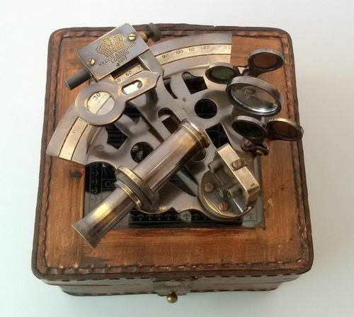 Nautical Antique Sextant vintage Brass Maritime with Hand-Made Leather Case