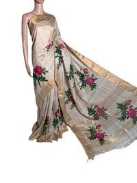 Exclusive pure tussar silk hand painted saree .