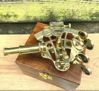 Antique Brass Sextant Navigation Vintage Wooden Box