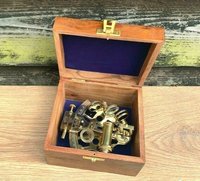 Antique Brass Sextant Navigation Vintage Wooden Box