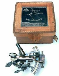 Kelvin Hughes London 1917 Vintage Maritime Brass Nautical Sextant With Leather Case