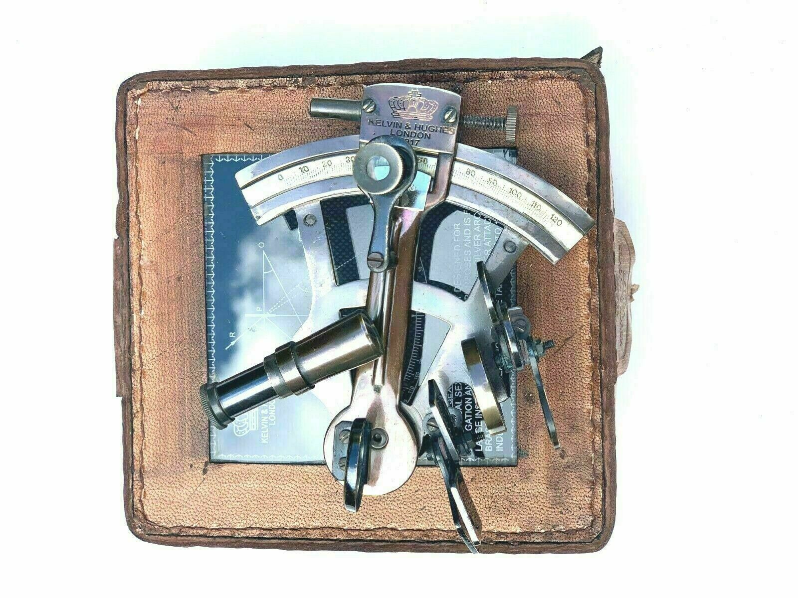 Kelvin Hughes London 1917 Vintage Maritime Brass Nautical Sextant With Leather Case