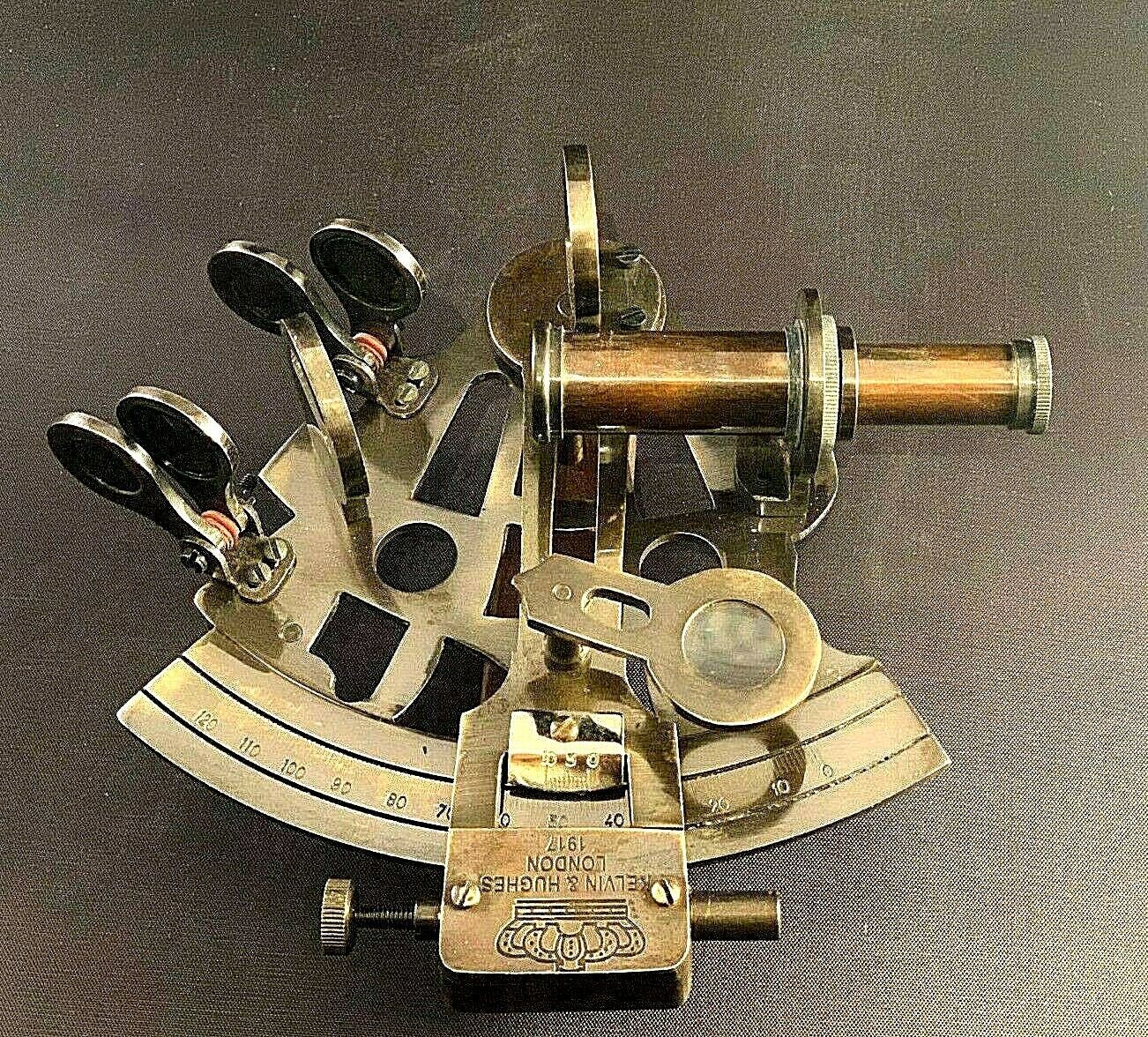 New Kelvin Hughes London 1917 Nautical Vintage Look Maritime Brass Nautical Sextant with Leather Case