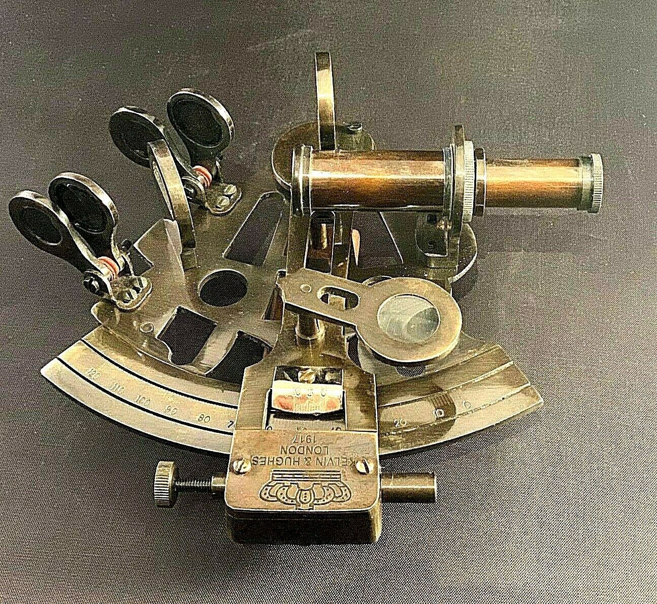 New Kelvin Hughes London 1917 Nautical Vintage Look Maritime Brass Nautical Sextant with Leather Case