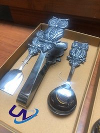 Owl Serving Set 3pcs - Color: Gold & Silver
