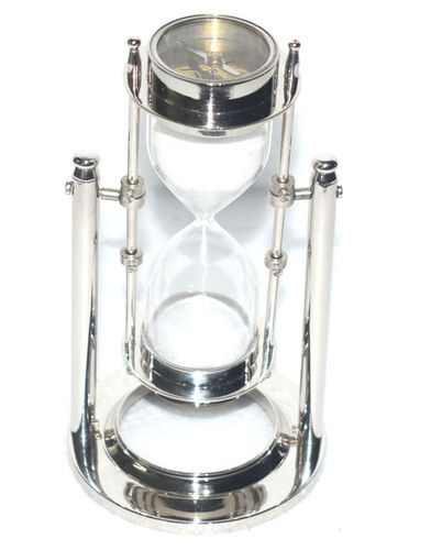 Antique Finish Brass Sand Timer With Compass