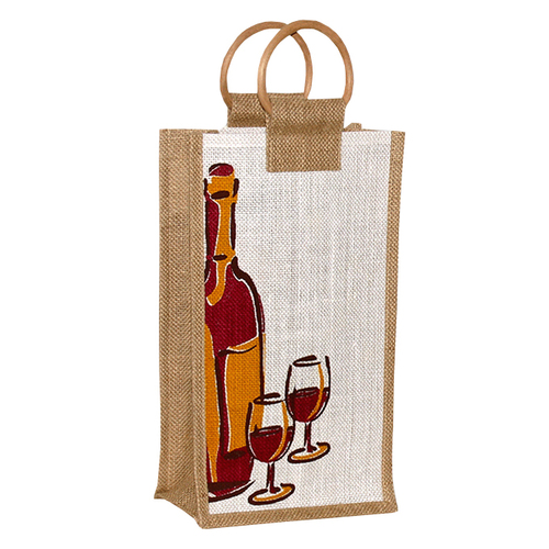 Two Bottle Bag With Wooden Cane Handle