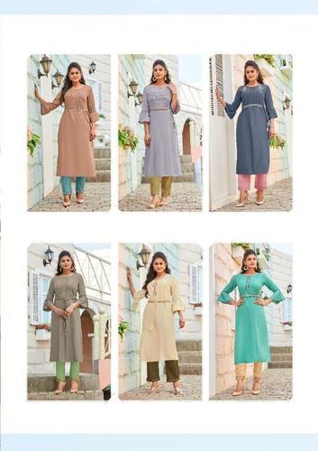 6 Different Colours Heavy Rayon Kurti With Bottom (Embroidery Work)