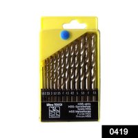0419 Drill Bits (13 Pcs) - Titanium Coated Hss, Sizes 1.5-6.5mm , Industrial Quality Drill Bits For Smooth Accurate Drilling On Plastic, Metal, Wood