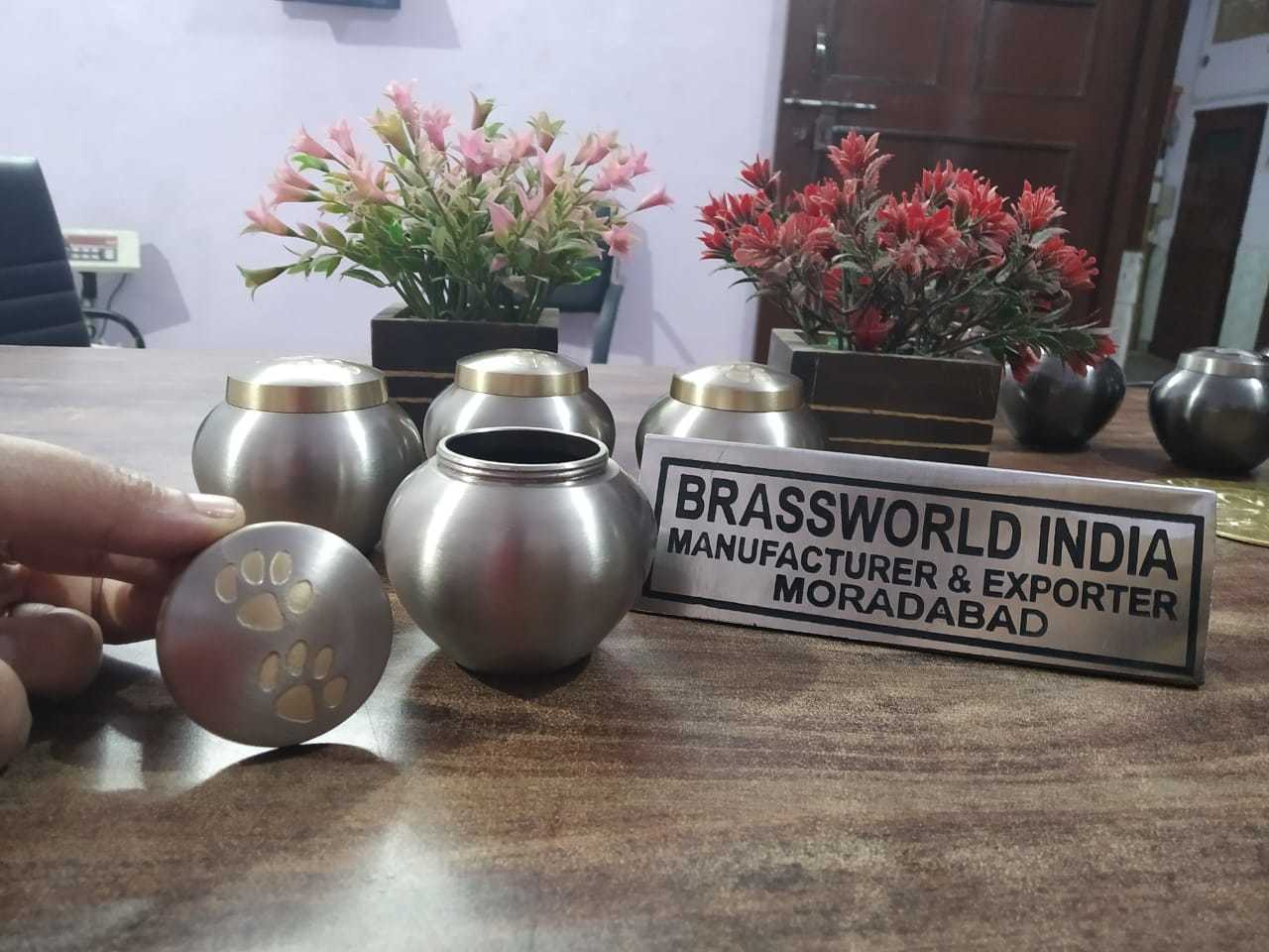 BRASS SILVER ODYSSEY WITH TWO PAWS PET URN FUNERAL SUPPLIES