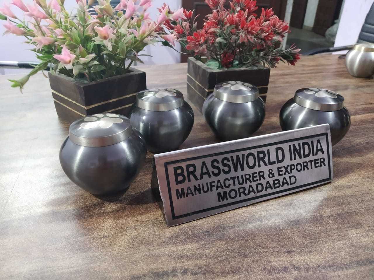 BRASS SILVER ODYSSEY WITH TWO PAWS PET URN FUNERAL SUPPLIES