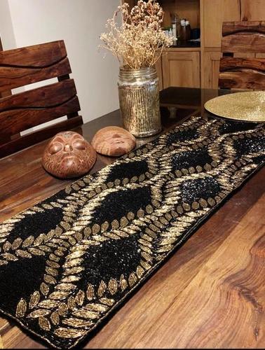 BEADED BLACK & GOLD TABLE RUNNER