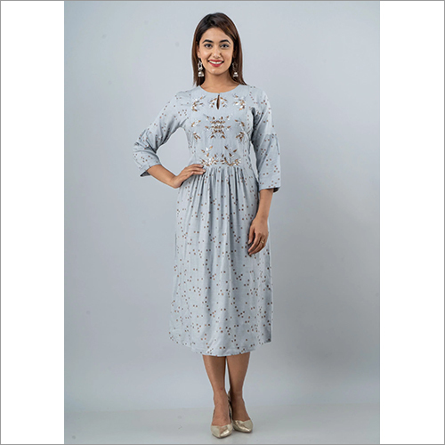 Ladies Blue Cotton Cambric Short Dress