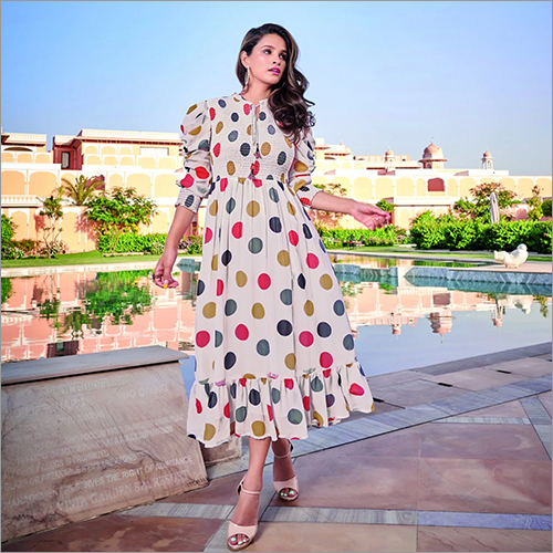 Ladies Polkadot Dress With Bishop Ruffled Sleeves