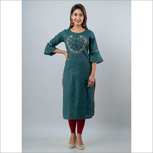 Ladies Bottle Green Rayon Staple Kurti