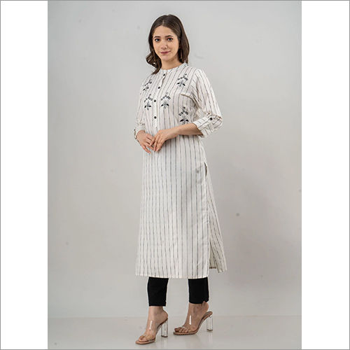 Ladies Printed White Cotton Kurti