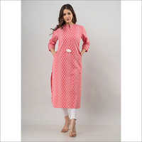 Ladies Pink Colour Flex Cotton Kurti