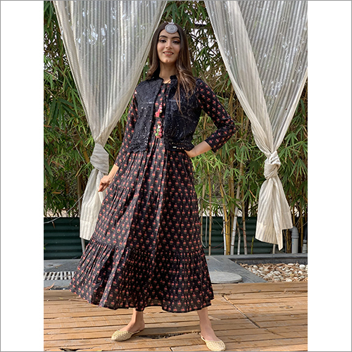 Ladies Blue Sifli Jacket Dress Cotton Dobi