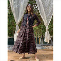 Ladies Blue Sifli Jacket Dress Cotton Dobi