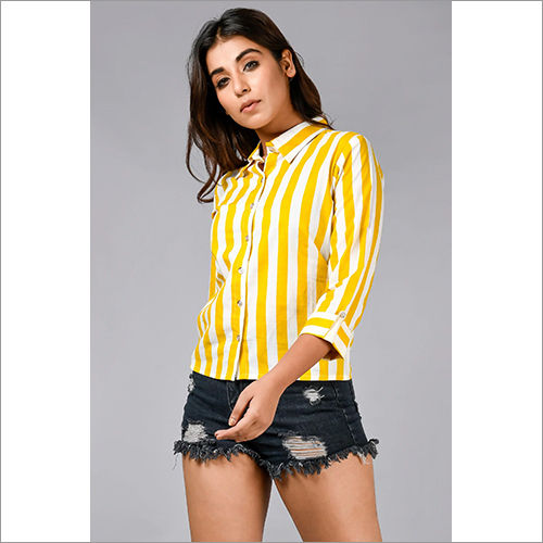 Ladies Yellow And White Striped Shirt