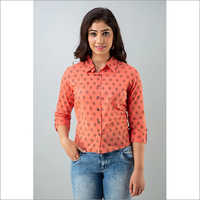 Ladies Red Cotton Short Shirt