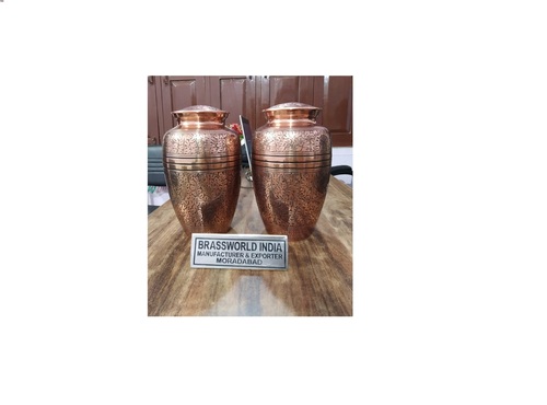 BRASS FULLY ENGRAVED WITH COPPER FINISH CREMATION URN FUNERAL SUPPLIES