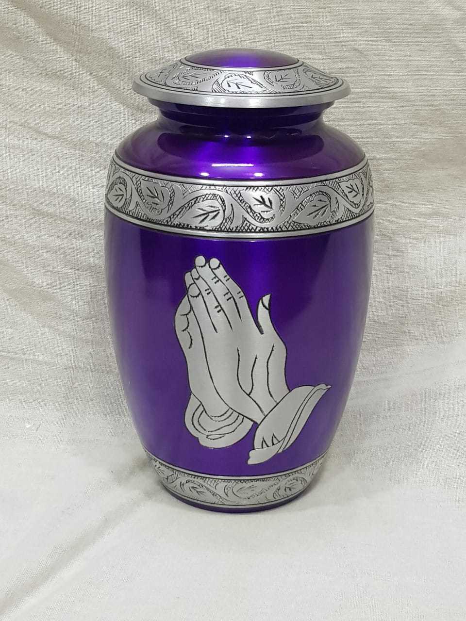BLACK BRASS PRAYING HAND WITH CROSS CREMATION URN FUNERAL SUPPLIES