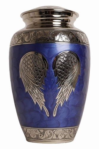 Brass Blue Angel Wings Engraved Cremation Urn Funeral Supplies