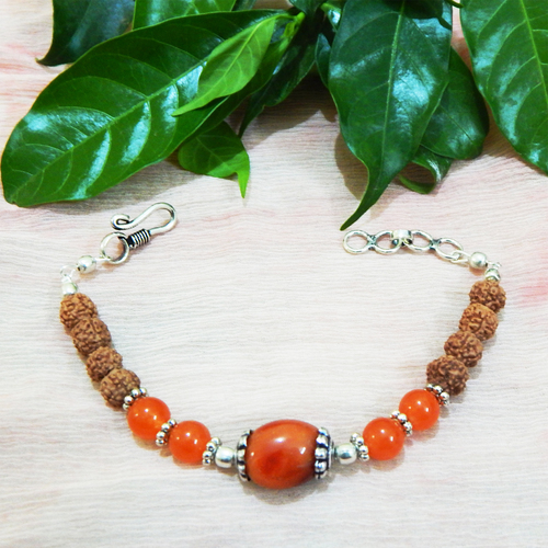 Fashion Gemstone Carnelian & Rudraksha Beads Bracelet