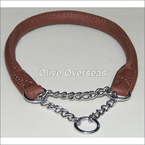 Silver Chain Choke Soft Rolled Leather Collar