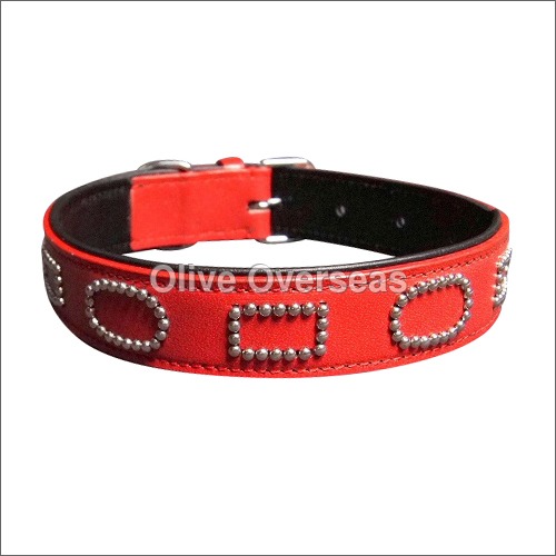 Genuine Leather Hot Red Dog Collar