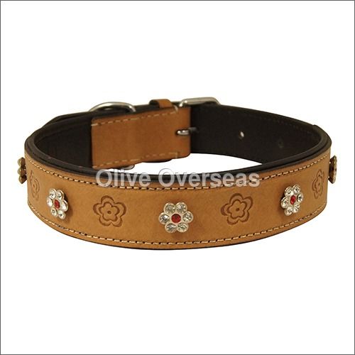 Brown Beige Leather Dog Collar