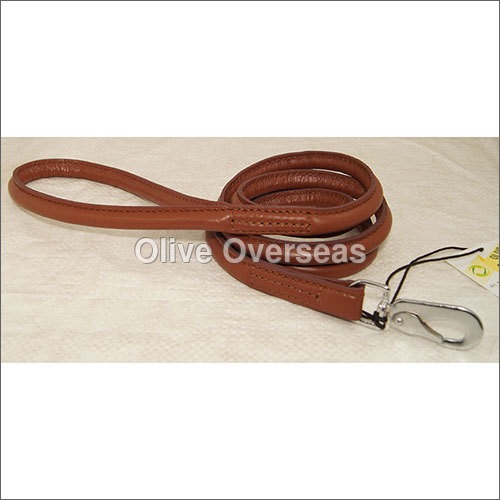 Rolled Leather Brown Soft Grip Dog Leash