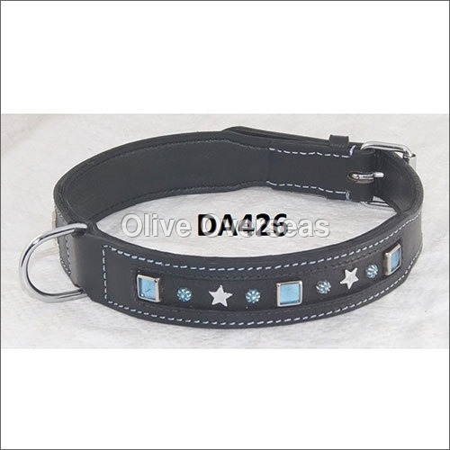 Black Star And Crystal Leather Dog Collar