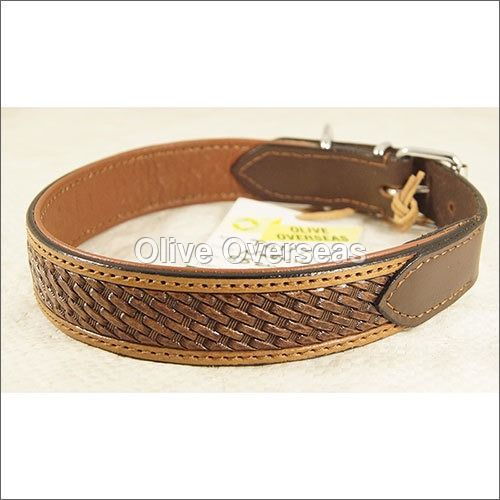 Hand Tooled And Hand Dyed Leather Dog Collar - Color: Brown