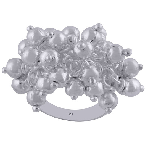STUNNING LOTS OF PLAIN BEADS HANGING 925 STERLING SOLID SILVER HANDMADE RING