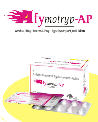 Aceclofenac 100mg+peracitamol 325mg+trypsin chymotrypsin 50000 au