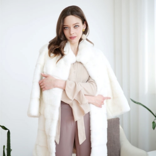 Horizontal Full Skin Real Mink Coat (P182)