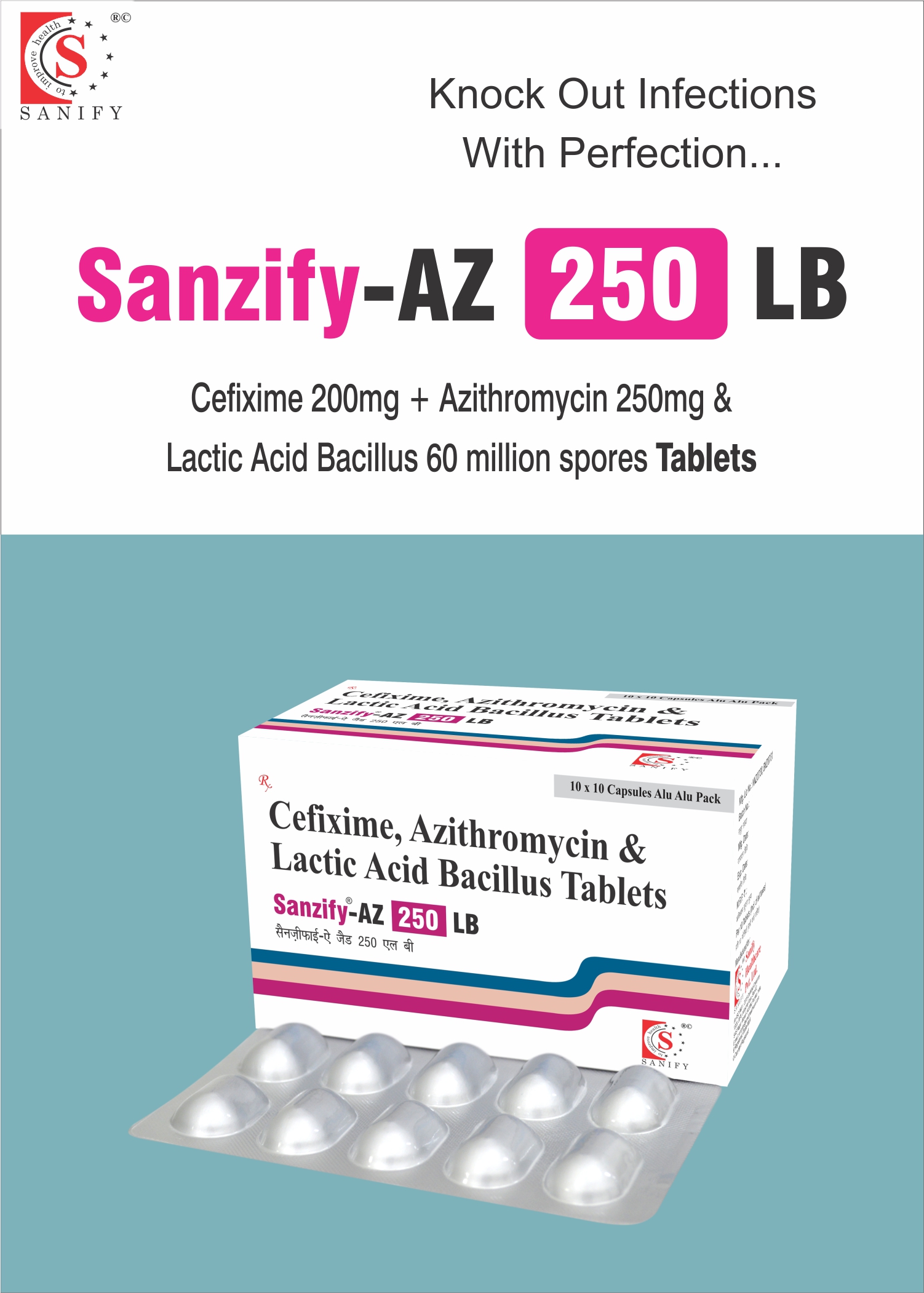 Cefixime 200Mg and Azitromycin 250Mg and Lactic Acid Bacillius 60 Millon Tab