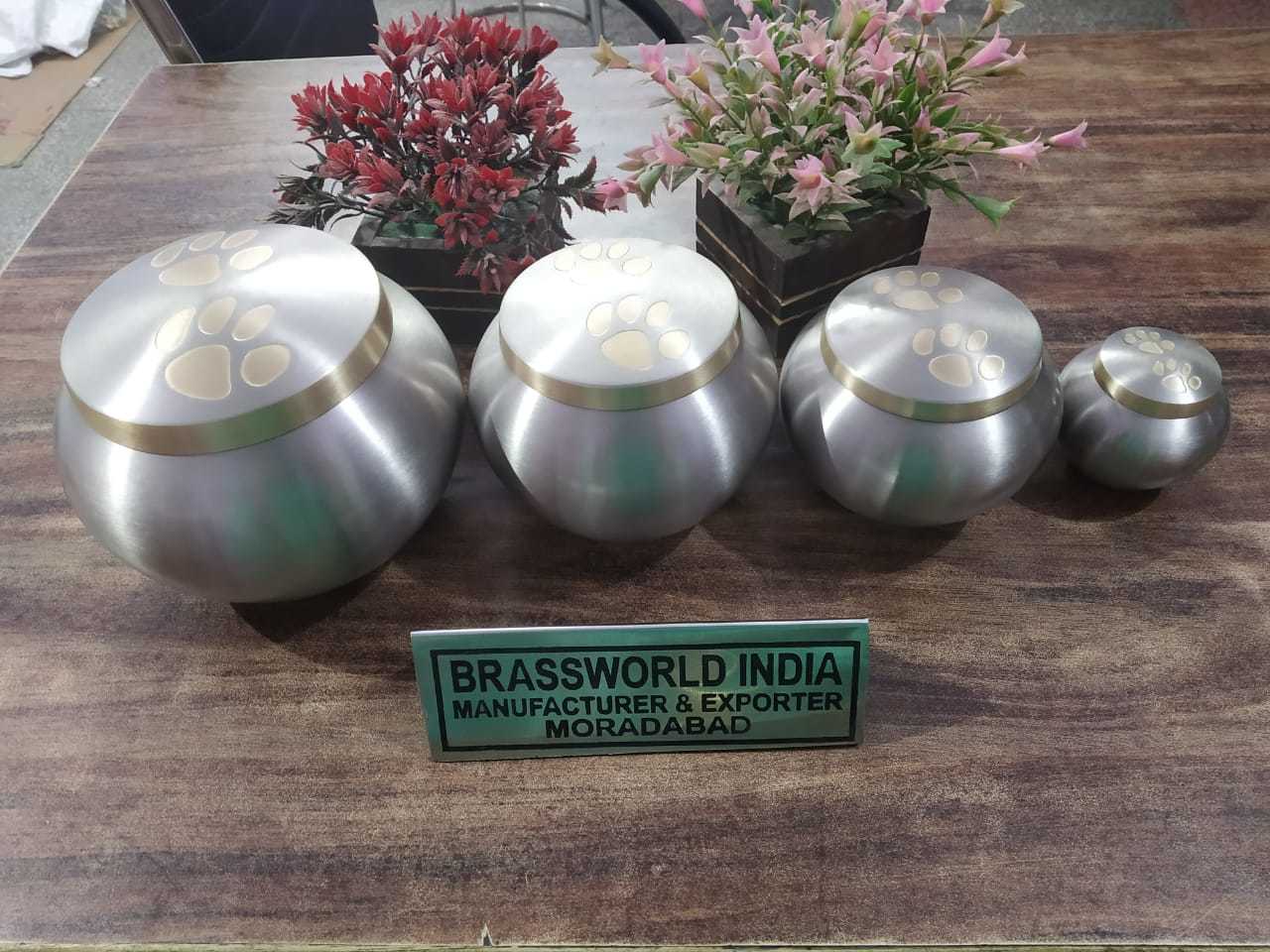 BRASS SILVER ODYSSEY WITH TWO PAWS PET URN FUNERAL SUPPLIES